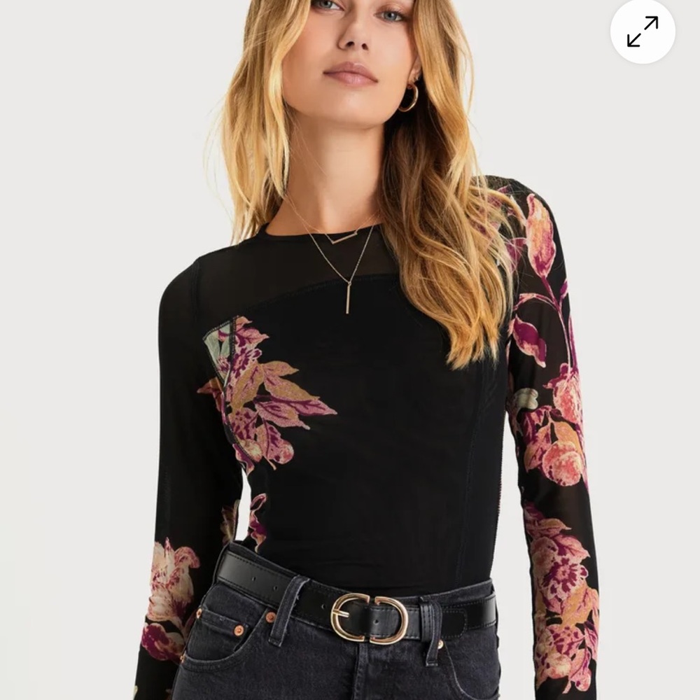 Free People Betty’s Garden Floral Mesh  Top